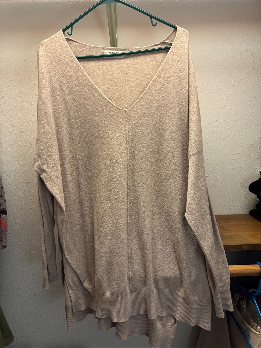 Zenana Beige V-Neck Oversized Sweater